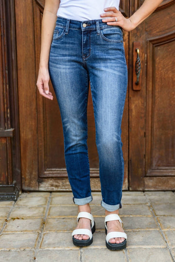 Judy Blue amber cuffed slim fit jean in dark wash