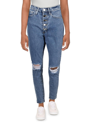 We Wore What danielle womens distressed high rise straight leg jeans