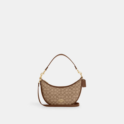 코치 COACH Outlet aria shoulder bag in signature jacquard,khaki/saddle multi