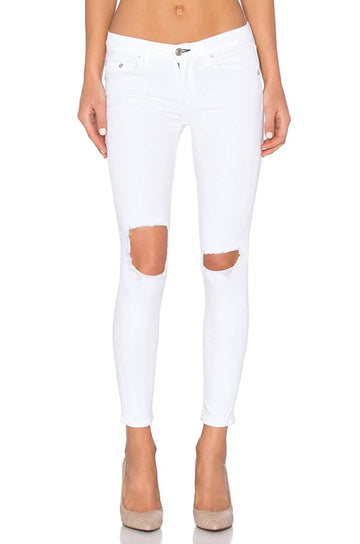 Rag & Bone bright capri jean with holes in white