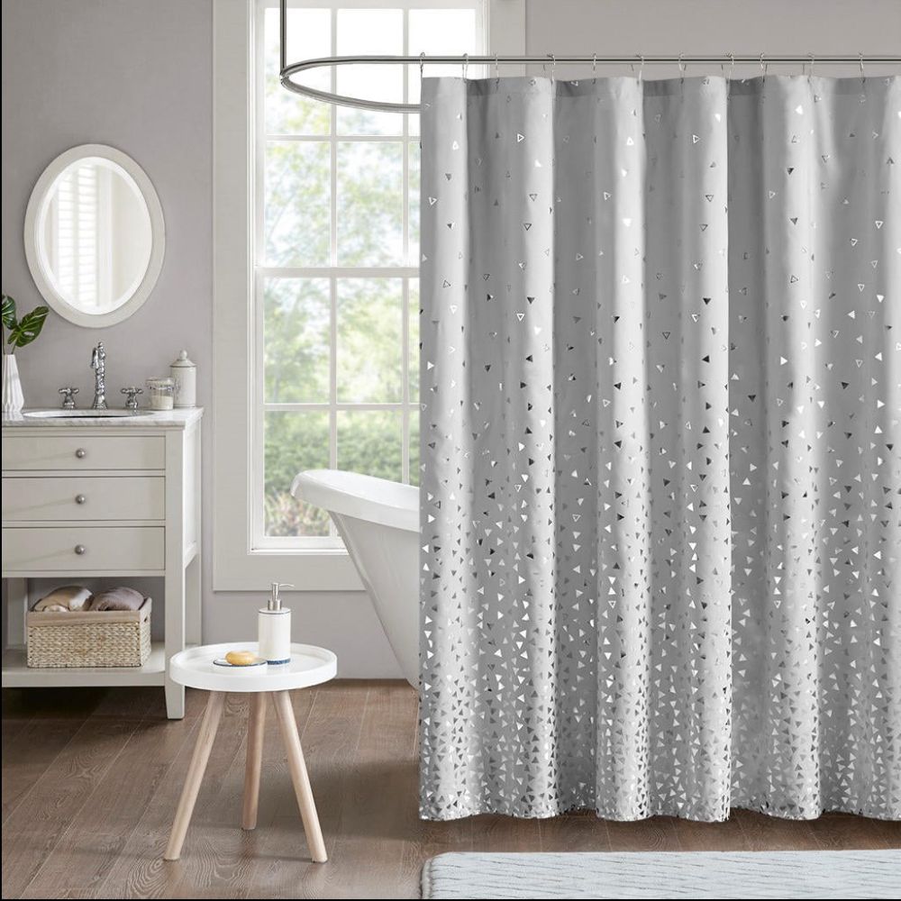 HOME OUTFITTERS Home Outfitters Grey/Silver  85gsm Microfiber Printed Shower Curtain 72''W x 72"L, Shower Curtain fo