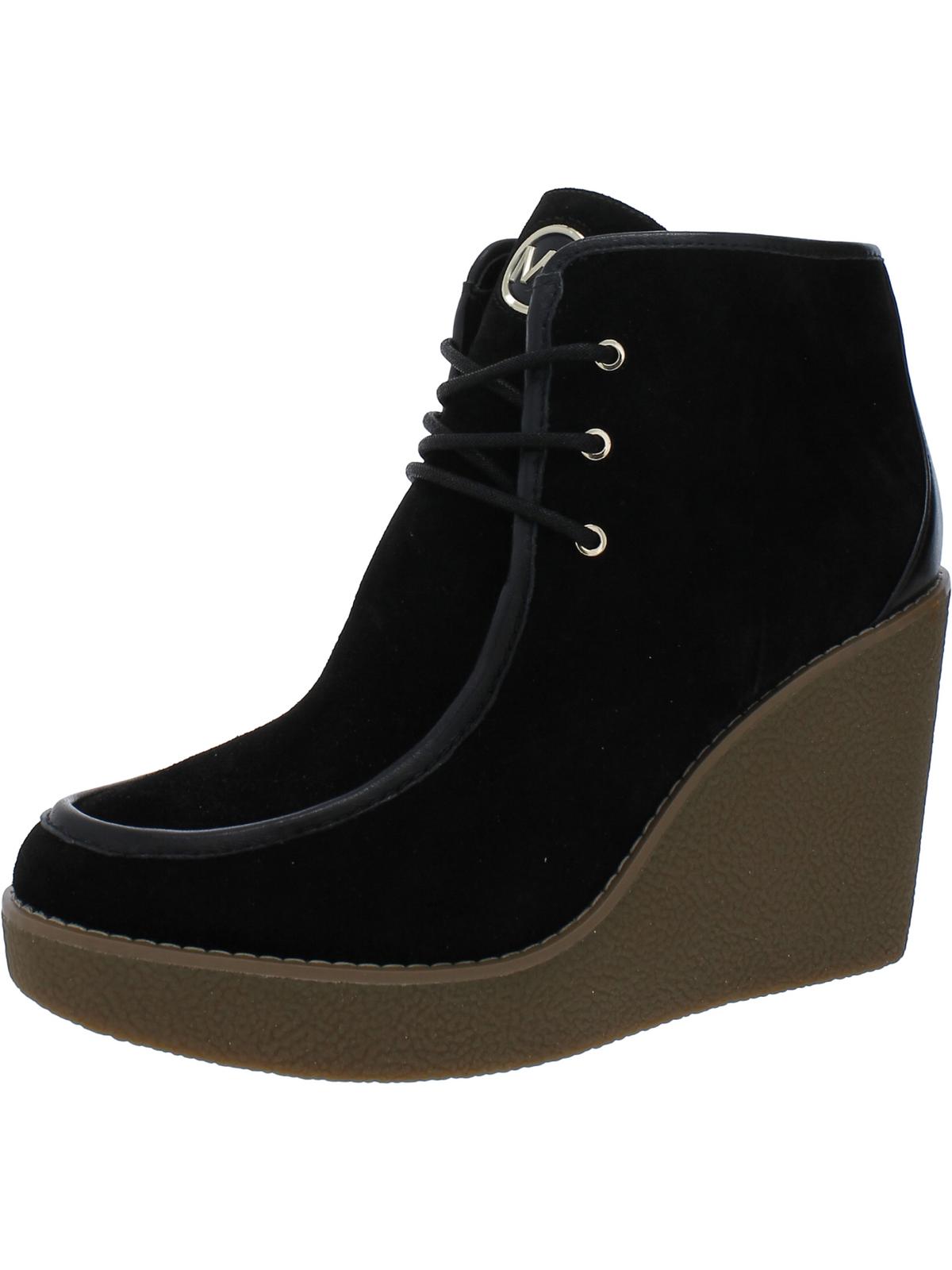 Shop Michael Michael Kors Rye Womens Suede Lace-up Wedge Boots In Black