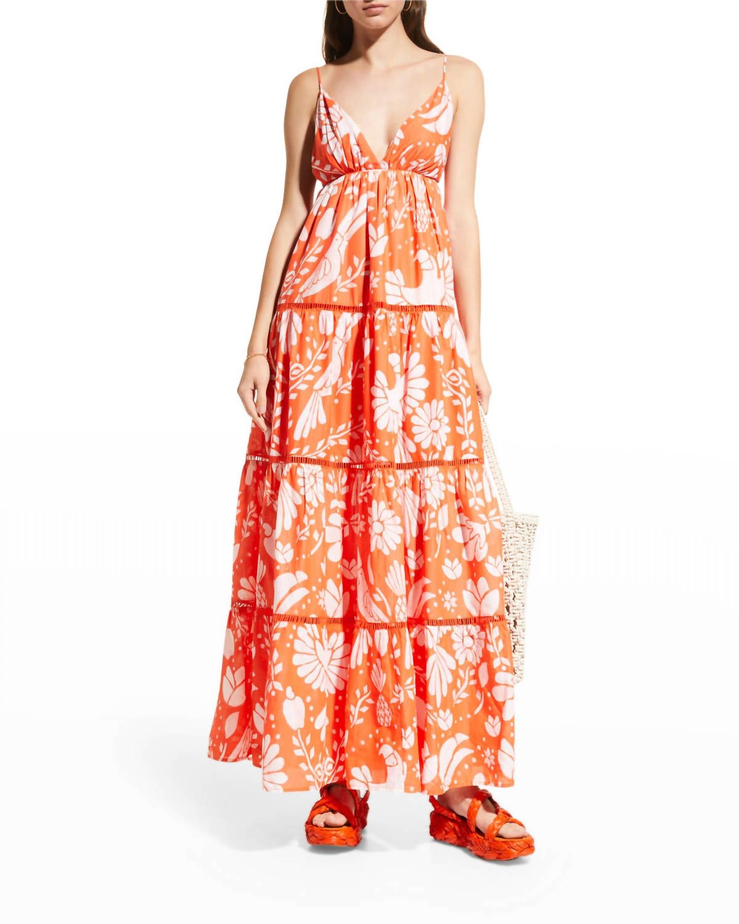 Farm Rio Orange Neon Jungle Maxi Dress | ModeSens