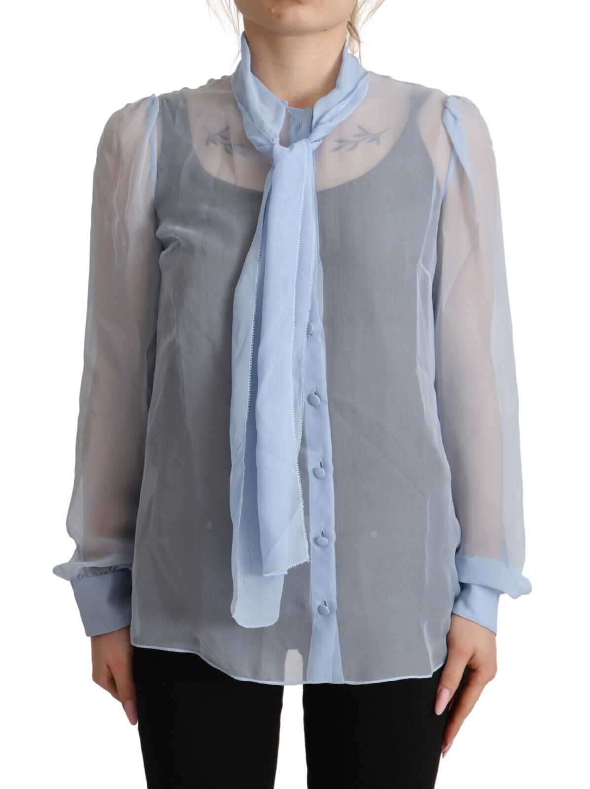 DOLCE & GABBANA Dolce & Gabbana  Silk Ascot Collar Long Sleeves Blouse Women's Top
