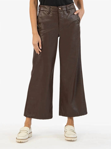 Kut From The Kloth aubrielle high waist ankle wide leg faux leather pants in chocolate