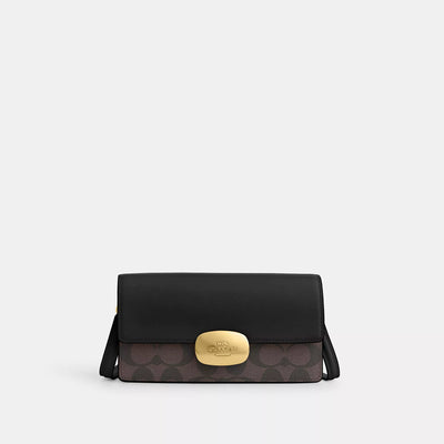 코치 COACH Outlet eliza small flap crossbody in signature canvas,gold/brown black