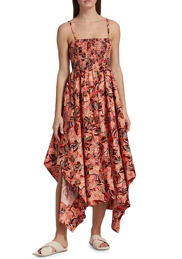 Shop A.l.c A. L.c. Women Adriana Cut Out Smocked Asymmetric Maxi Dress Orange/rose Multi