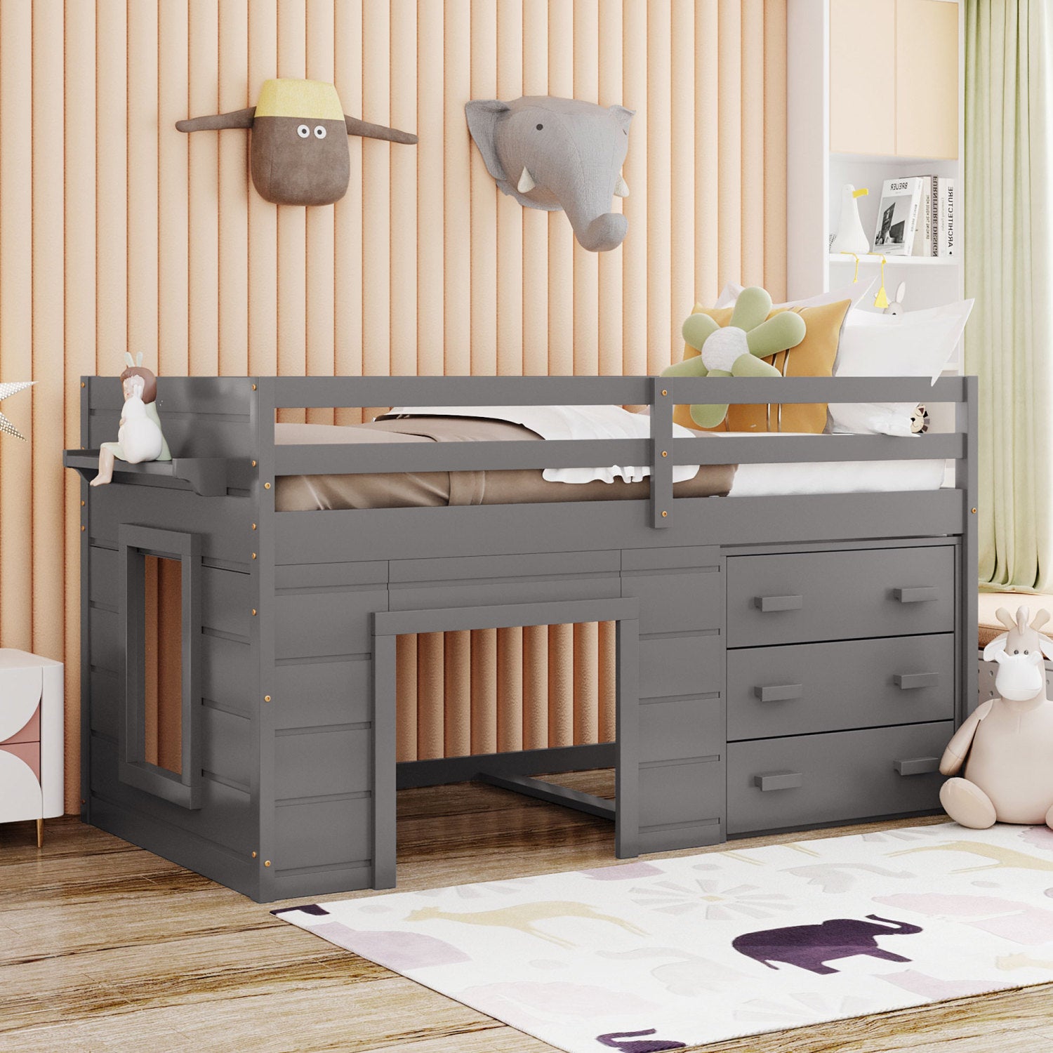 Simplie Fun Twin Size Loft Bed In Gray