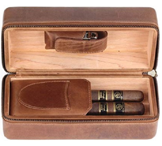 TISFA Cigar Humidor, Leather Cedar Wood Cigar Case with Cigar