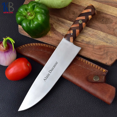 Japanese Damascus Kitchen Knife Set, Ergonomic Red Resin Wood Handle