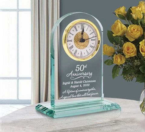 Personalized 50th Anniversary Golden Glass Clock