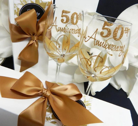 50th Anniversary Champagne Flutes Glass Set