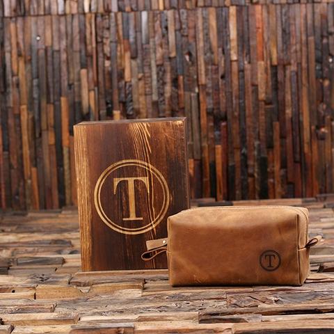 Groomsmen Gift Personalized Leather Toiletry Bag Waterproof