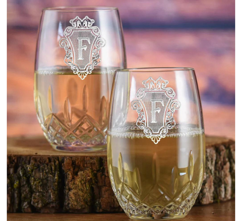 Pewter monogram stemless wine - The Dinner Party