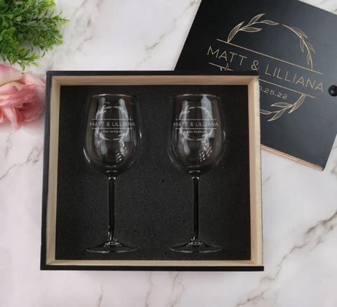 His & Hers Engraved Stemless Personalized Wine Glass Glasses Gift Set of 2  (Mustache, Lips) Valentine's Day Gift