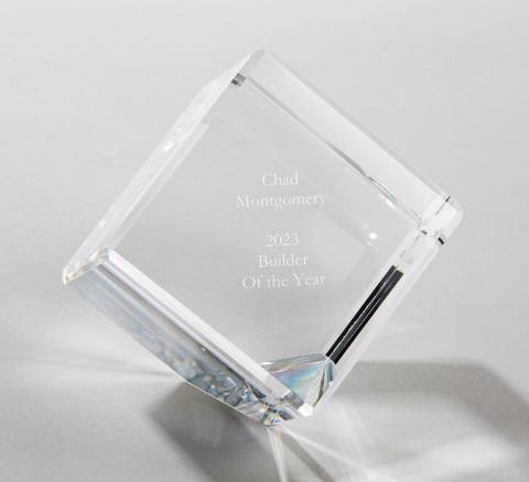 Engraved Recognition Crystal Cube Paperweight