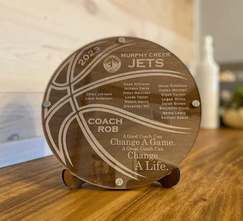 Personalized Wood Acrylic Basketball Coach Plaque