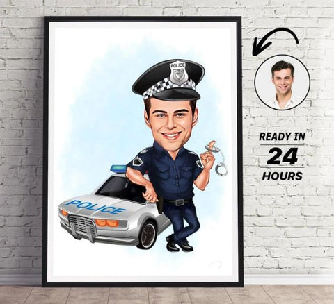 Personalized Police Officer Cartoon Portrait