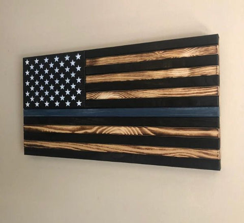 Thin Blue Line Wooden Flag