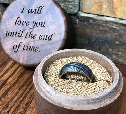 Damascus Steel and Barrel Wood Ring