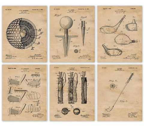 Set of Six Golf Patent Prints