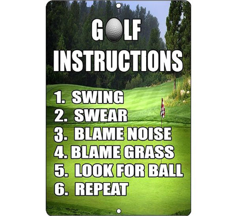 Funny Golf Instructions Metal Sign