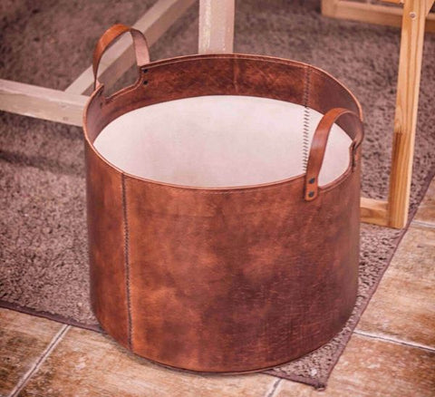 Large Leather Log Holder Basket