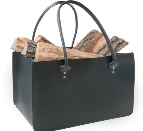 Monogrammed Leather Firewood Tote