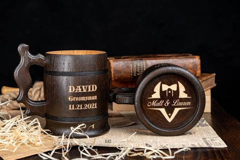 Lord of rings wooden beer mug, Groomsman gift, Personalized beer mug, 22oz,  Personalized gift