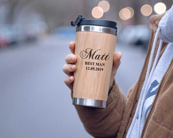 Laser Engraved Bamboo Travel Coffee Mug