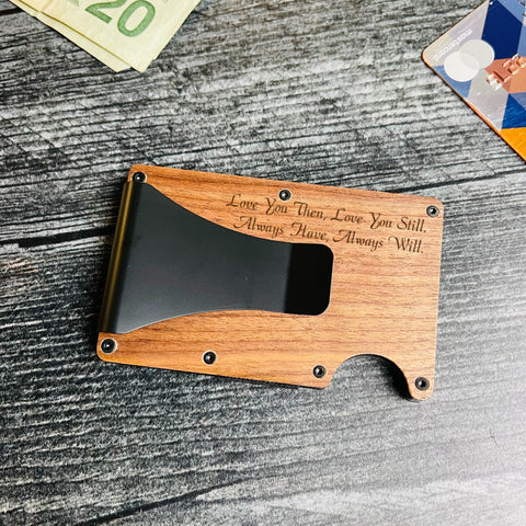 Five Year Anniversary Custom Wood Wallet With Message