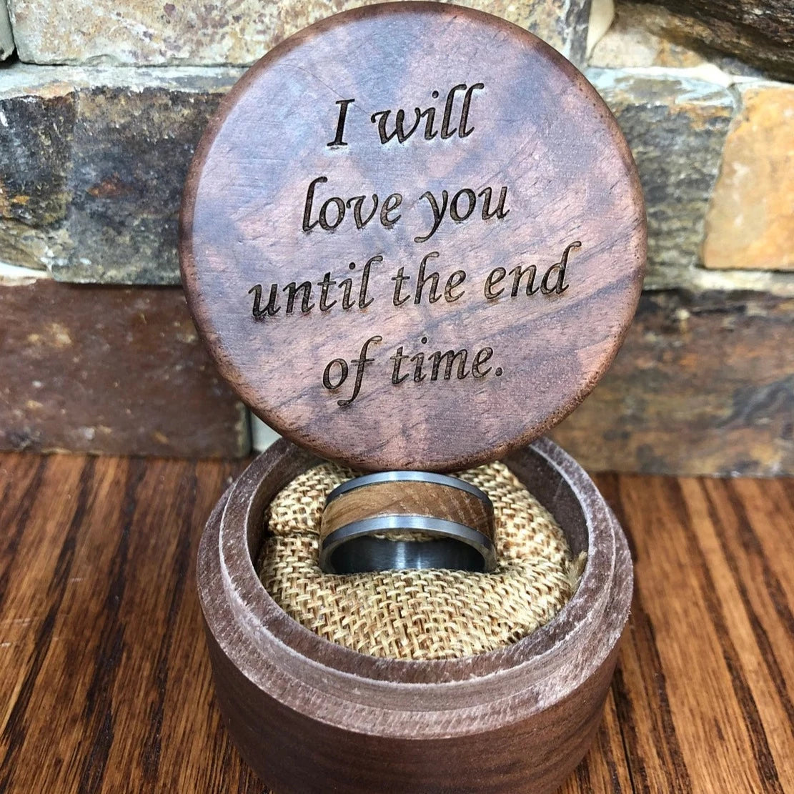 Tungsten and Barrel Wood Ring