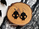 Load image into Gallery viewer, Gothic Style Cat Skulls - Witchy Halloween Earrings - Glitter Black Acrylic Handmade Jewelry
