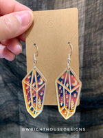 Load image into Gallery viewer, Celestial Crystals Two - Witchy Earrings - Engraved Iridescent Acrylic Handmade Jewelry
