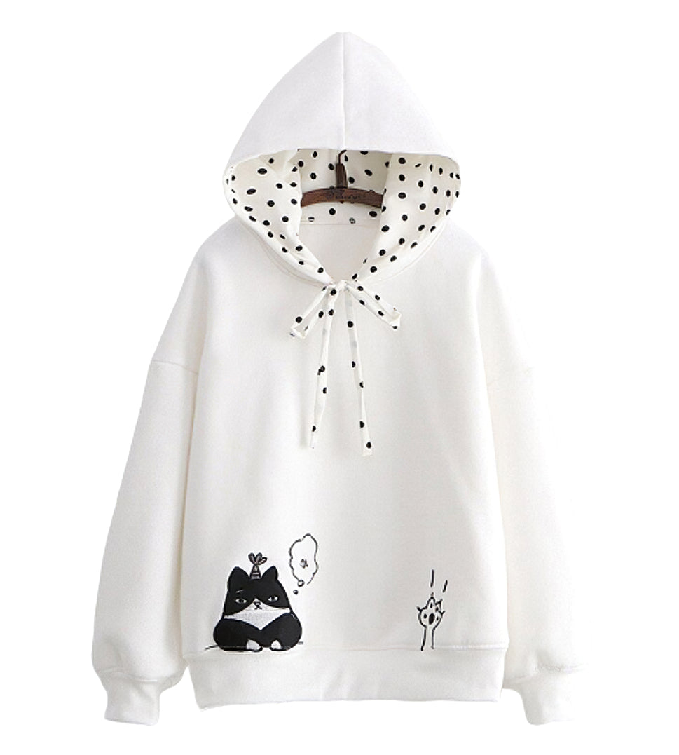 Women's Polka Dot Cute Cat Hooded Sweatshirts Harajuku Kawaii Japanese ...