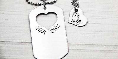 Her One and His Only Heart and Dog Tag Necklace