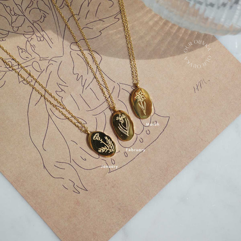 solid gold birth flower necklace