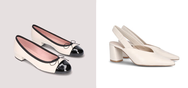 Tacones estilo masculino - tacones novias de traje -  pretty ballerinas para novias de traje  - zapatos bi color - zapatos Chanel - zapatos punta de charol negro 