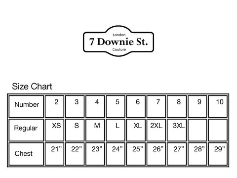 7 Downie St. Tableau des tailles