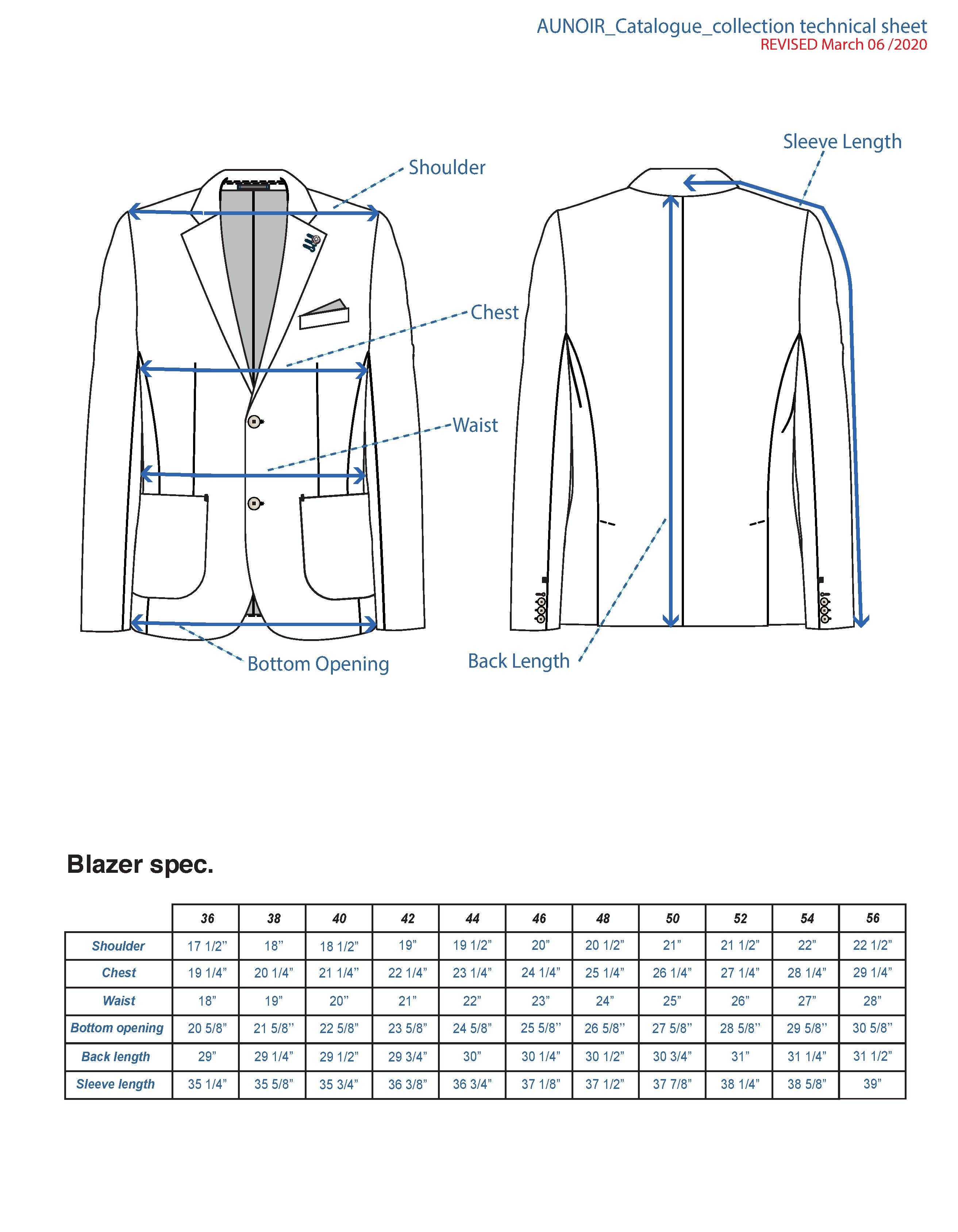 Au Noir Blazer Size Chart – Woods Clothing