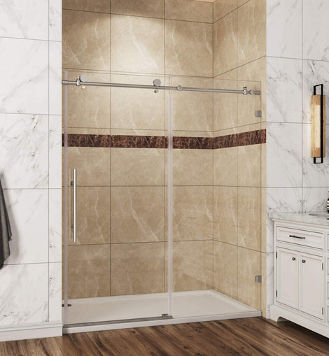 Cosmark Frameless Sliding Shower Door 64 " X 72" With 3/8 " Glass Brushed Nickel Finished