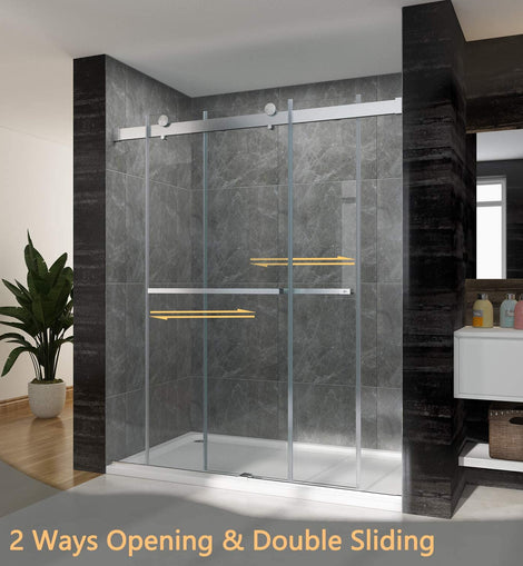 Cosmark Frameless Sliding Shower Door 60"x72" With 3/8" Clear Glass Chrome Finish