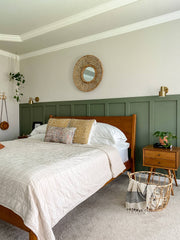 green board and batten boho bedroom