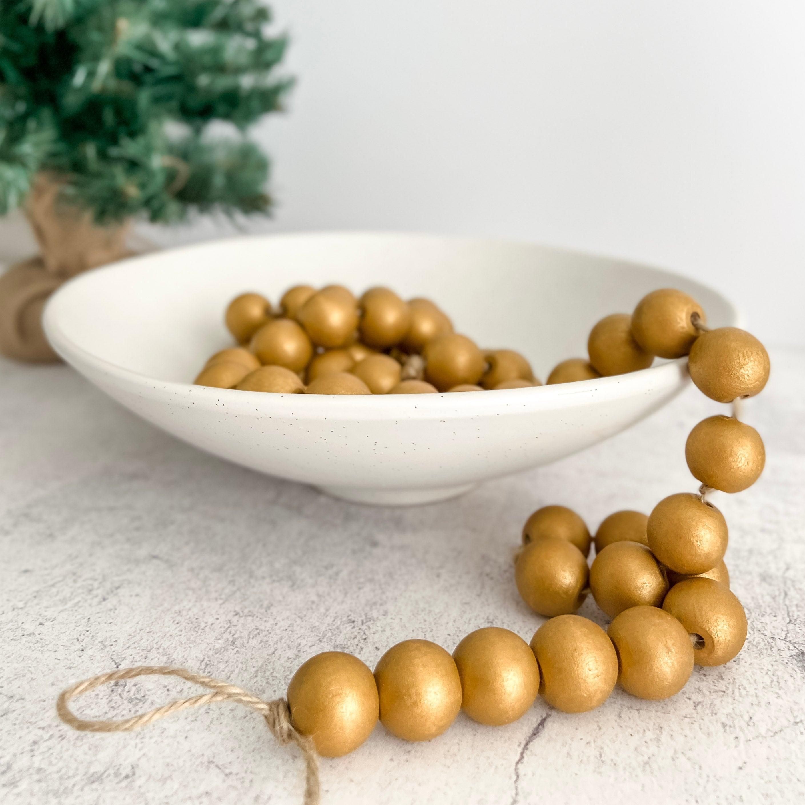 White Large Wood Bead Garland with Tassels - Deco Azul