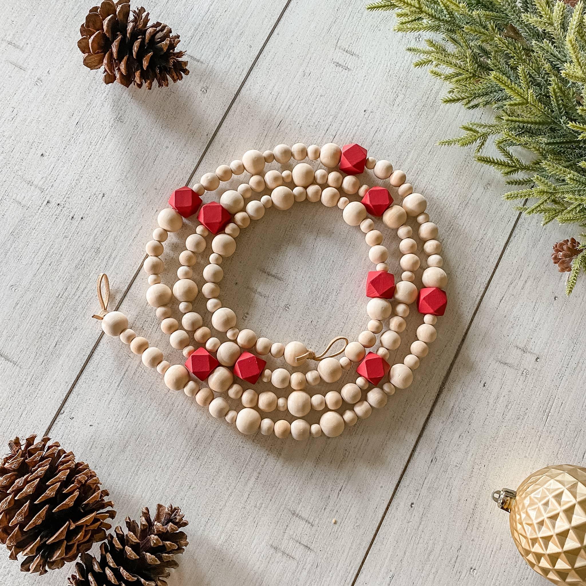 White Large Wood Bead Garland with Tassels - Deco Azul