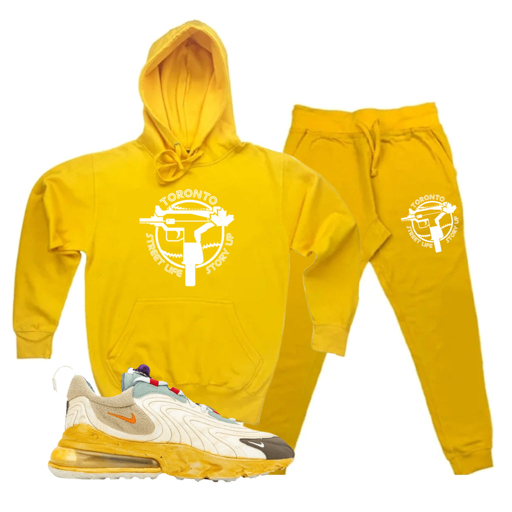 yellow sweatsuit