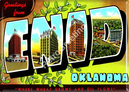 Greetings From Enid Oklahoma Refrigerator Magnet Vintage Retro Magnets
