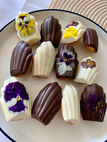 Floral White and Dark Chocolate Covered Vanilla Madeleine