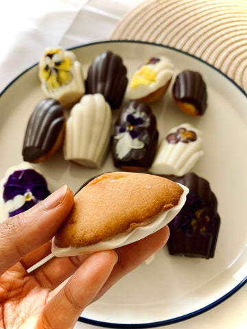 Floral White and Dark Chocolate Covered Vanilla Madeleine