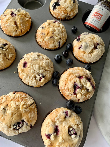 Bakery-Style Banana Blueberry Muffins